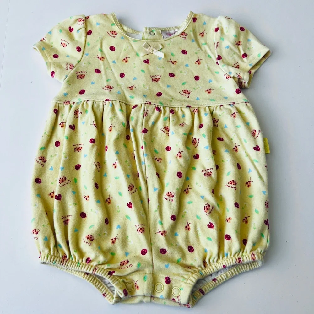 Vintage Carter's Love Bug Ladybug Bubble Romper 6-9M Yellow Cotton